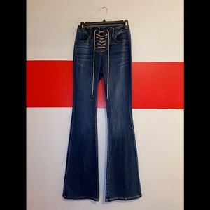 Front Lace Up Flare Leg Jeans